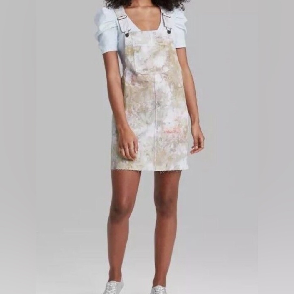 Wild Fable Cream and Tan Tye Dye Overall Mini Dress